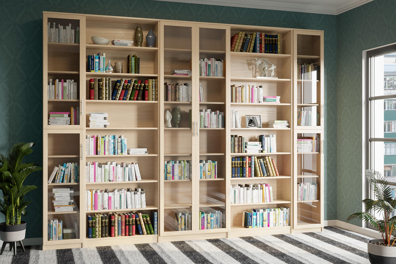 Стеллаж с книгами в интерьере