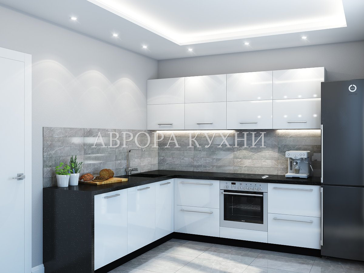 Угловая кухня белый глянец